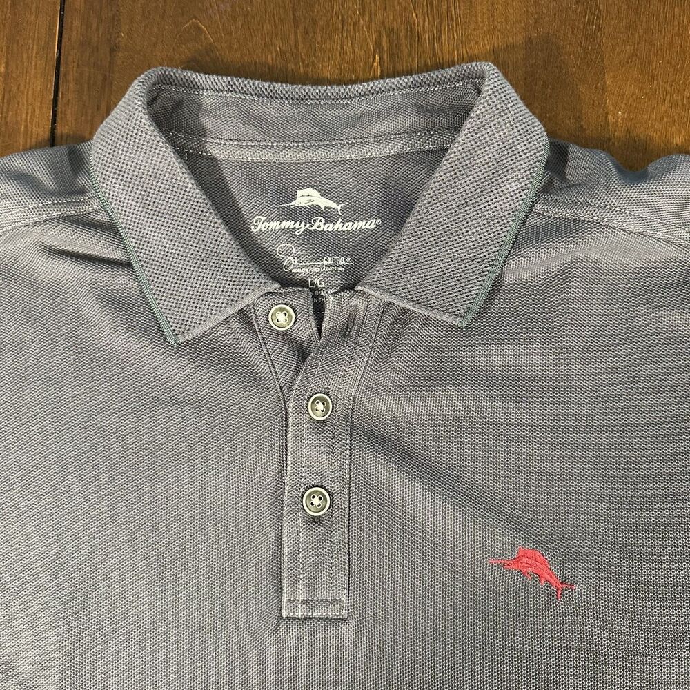 Tommy Bahama Polo Shirt Mens Large Gray Supima Cotton Short Sleeve Marlin